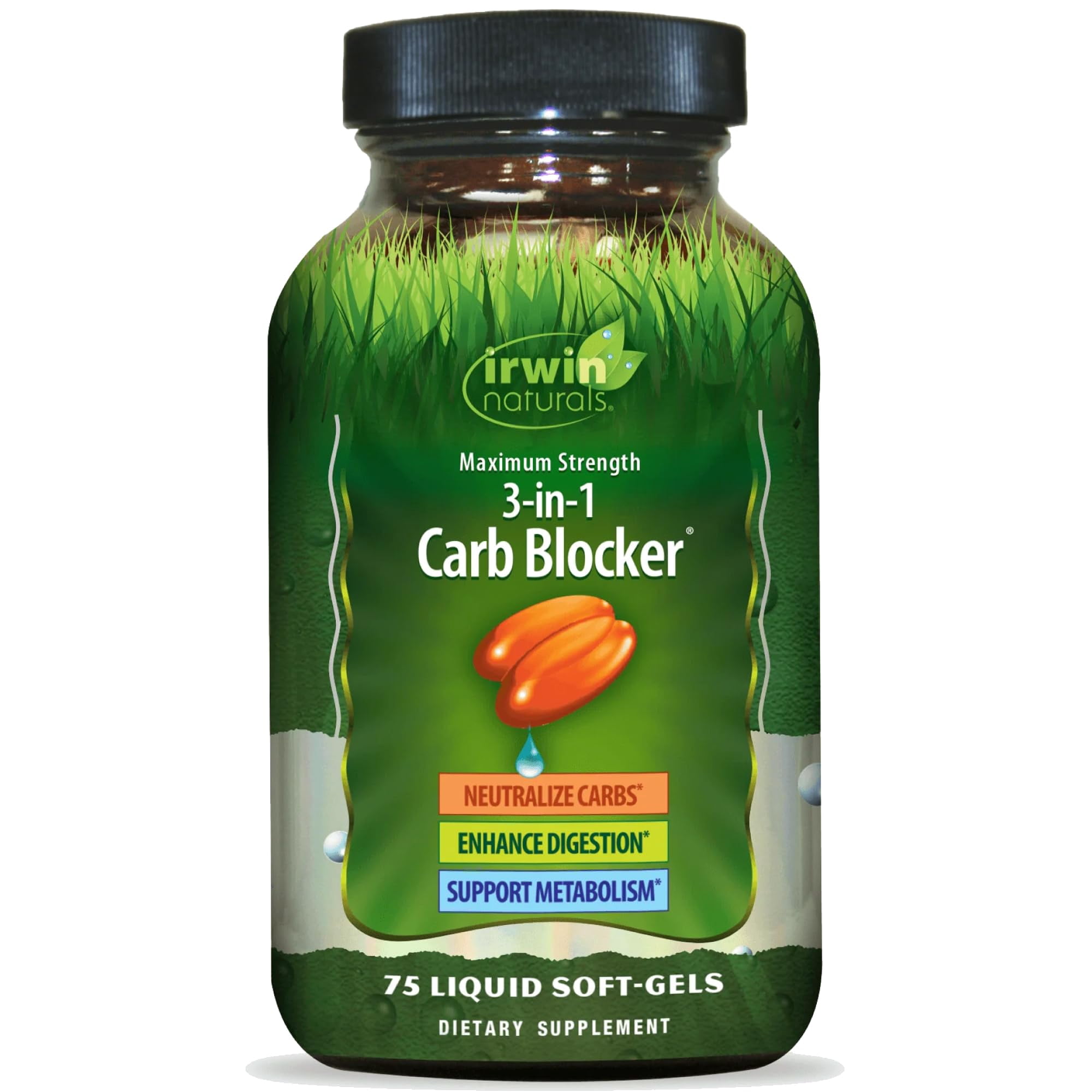 (2 pack) Irwin Naturals Maximum Strength 3-in-1 Carb Blocker - Neutralize Carbohydrates - 75 Liquid Softgels