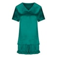 thumbnail image 7 of Besolor Womens Silk Satin Pajamas 2 Piece Outfits V Neck Short Sleeve Tops and Ruffle Shorts Sets Sleepwear Pjs, 7 of 7