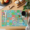thumbnail image 2 of Colorful Ethnic Placemats Set of 12, Modern Abstract National Geometric Teal Placemats for Dining Table, Place Mats for Kitchen Tabletop, Waterproof Wipeable Dining Table Mats Set, 2 of 9