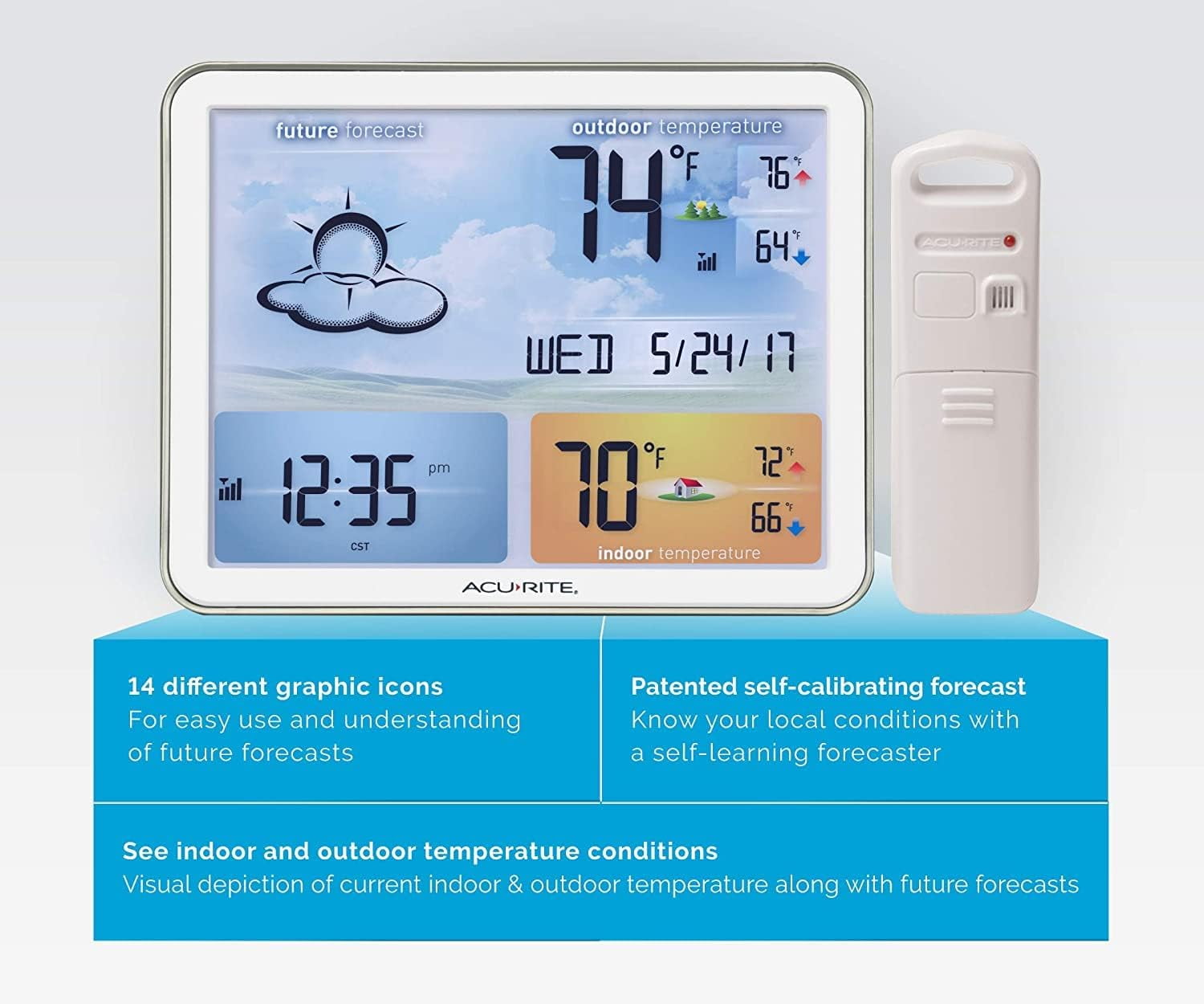 AcuRite Home Weather Station with Indoor/Outdoor Thermometer, Forecast, and Atomic Clock (02081M)