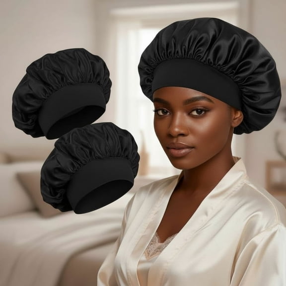 Women's satin wide-brimmed high-elasticity sleeping hat, curly hair, natural hair quality care hat