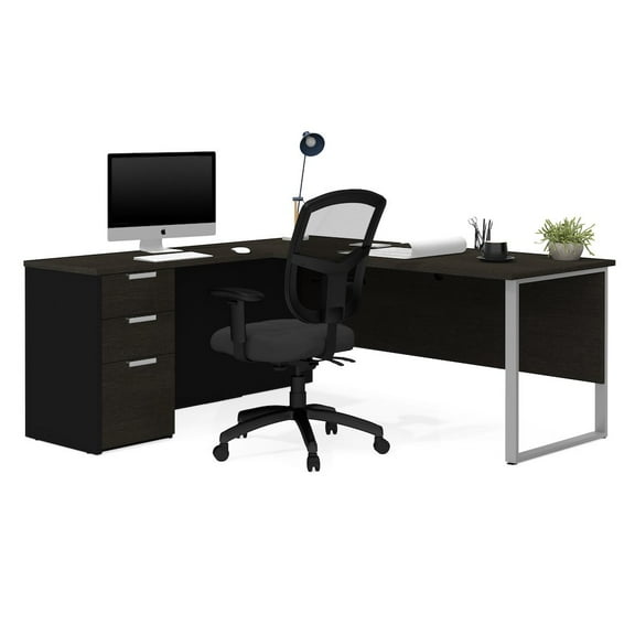 Bestar Pro Concept Plus L Desk with Metal Leg in Deep Gray and Black