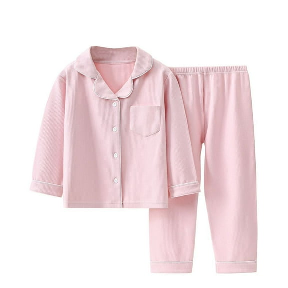 BULLPIANO Boys Girls Button Down Pajamas Sets Long Sleeve Sleepwear Loungwear Kids 2 Piece Cotton Pjs Set