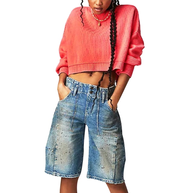 xiaxaixu Chandail en Tricot Uni/à Rayures pour Femmes Col Rond Manches Longues Pulls Amples Printemps Automne Décontractés Mode Urbaine