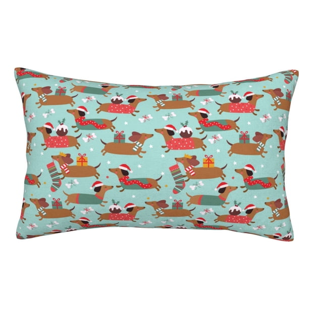 Balery Dachshund Christmas Play Funda de Cojín Estampada, Regalos para Mujeres, Regalos de Amor para Ella, Regalos para Novia o Esposa, Funda de Almohada-14"x20"