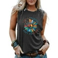 thumbnail image 2 of Womens T Shirts Trendy Sunflower Graphic Tees Navy Sleeveless Peace Sign Loose Tank Tops Grey Oversized Blouses XL, 2 of 6