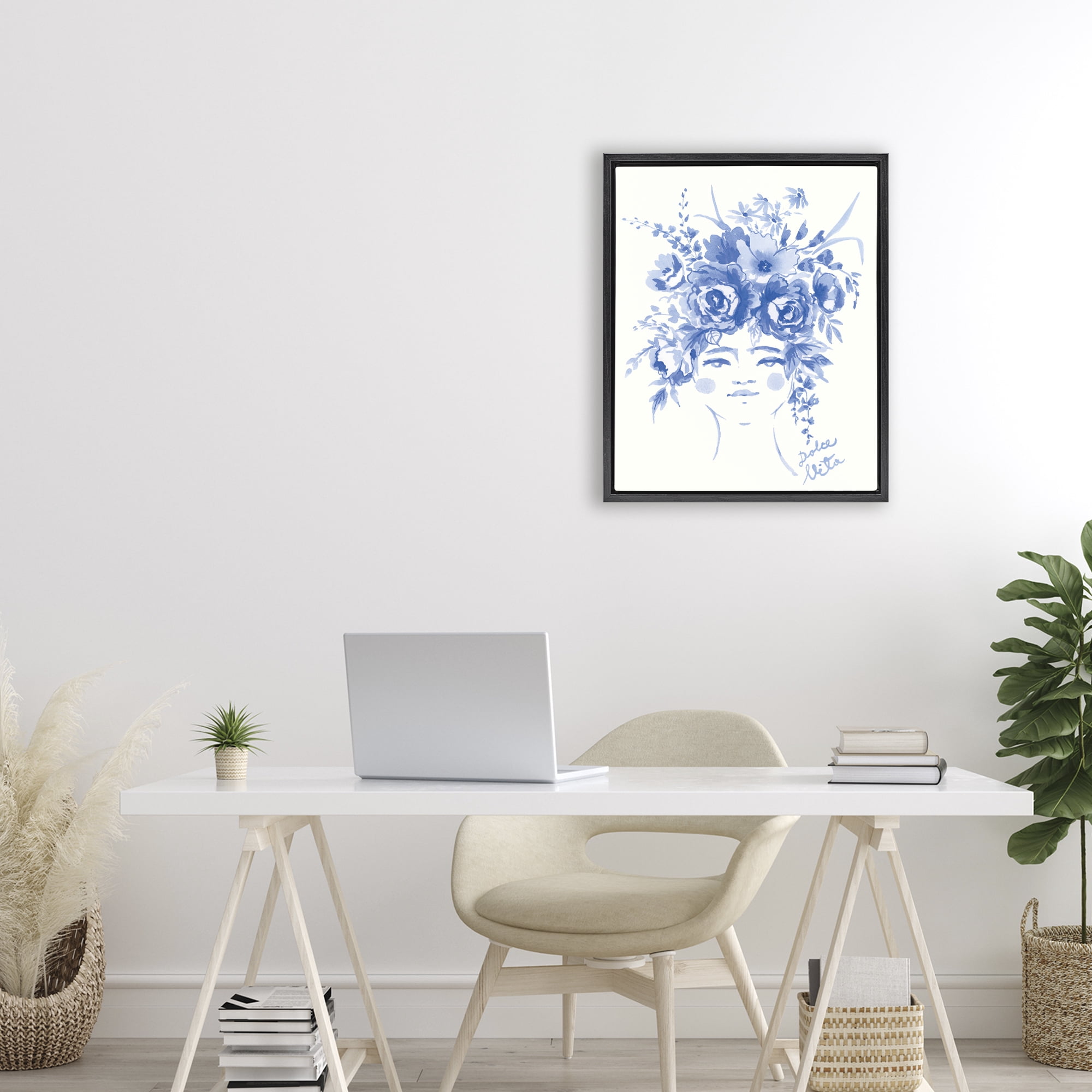 Stupell Industries Dolce Vita Woman with Roses Black Framed Floater Canvas Wall Art, design by Karolina Sato