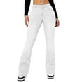 thumbnail image 2 of Women's Slim Fit Bootcut Jeans, Vintage Wash High Waist Denim Pants, Flared Jeans for Casual Wear, Street Style and Retro Fashion Outfits,-White, 2 of 5