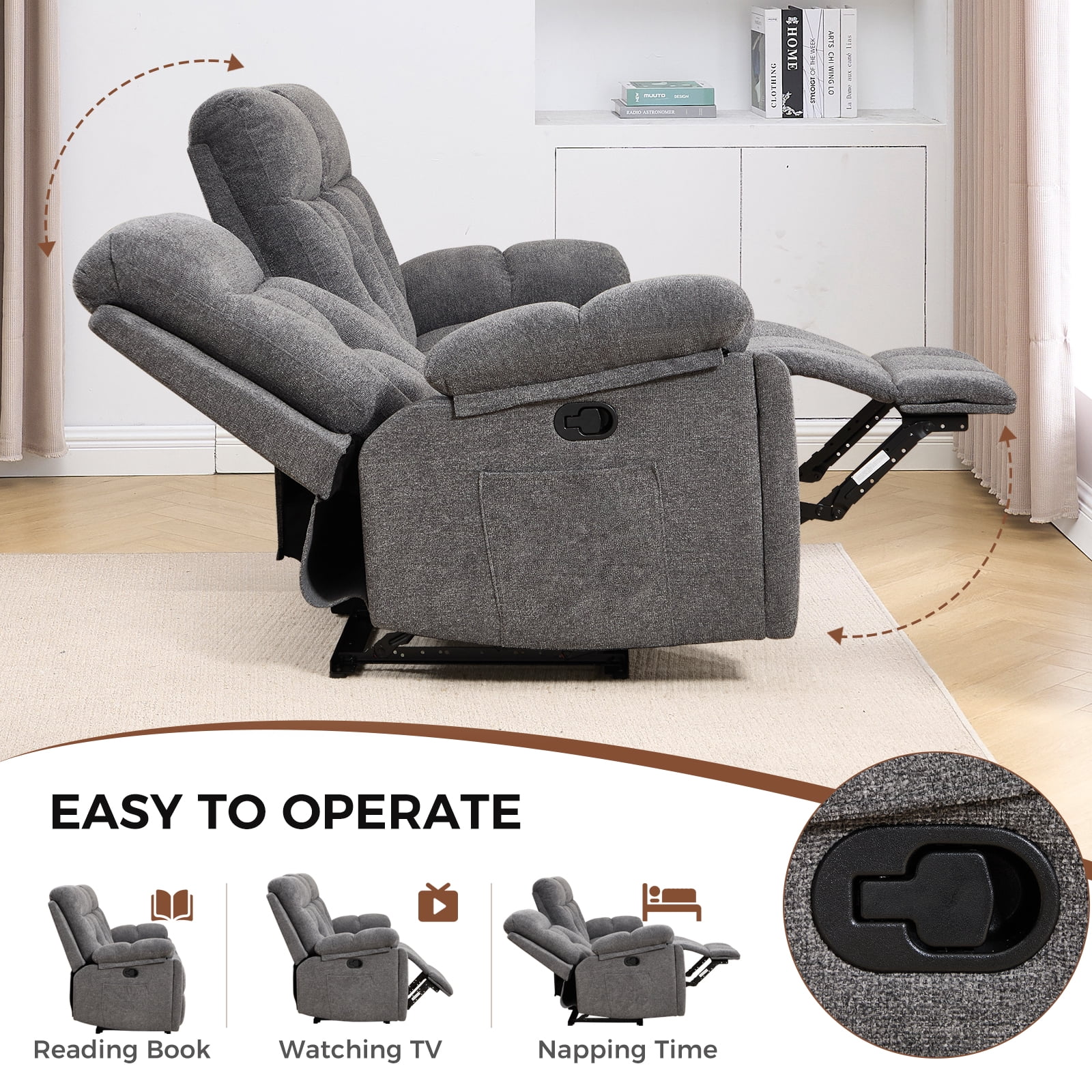 Bonzy Home 2-Piece Recliner Sofa Set — Reclining Loveseat & Extra-Wide 3-Seat Bonded Fabric Sofa, Gray
