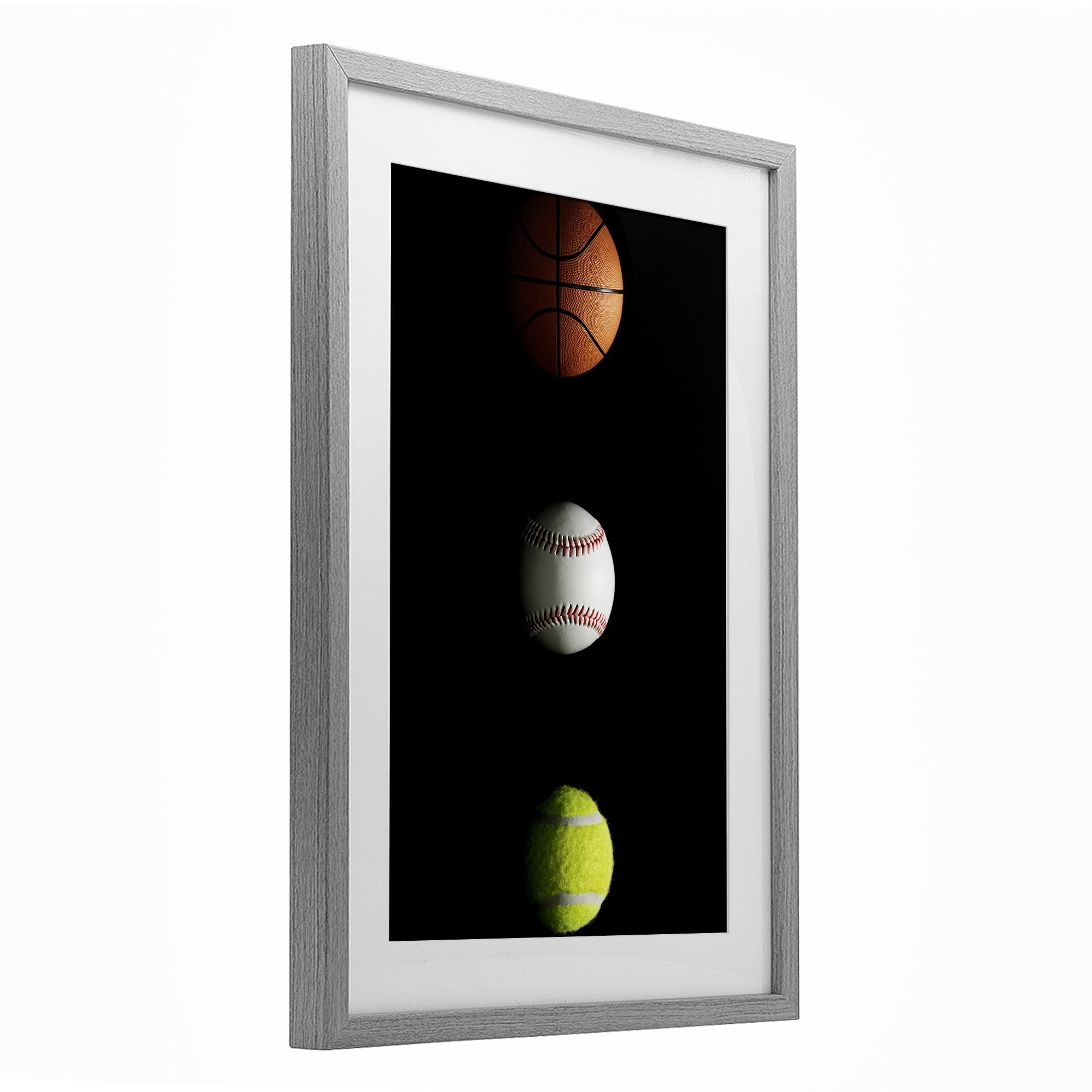 Stupell Industries Sports Balls Spotlight Gray Framed Print Under Glass, design by Jesse Keith