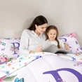 thumbnail image 5 of Homewish Flower Monogrammed R Full Size Comforter Sets for Kids, Cartoon Butterfly Bedding Comforter Set, Purple Initial Letter Reversible Bedding Sets, Lightweight Room Decor, 3 Pieces, 5 of 8