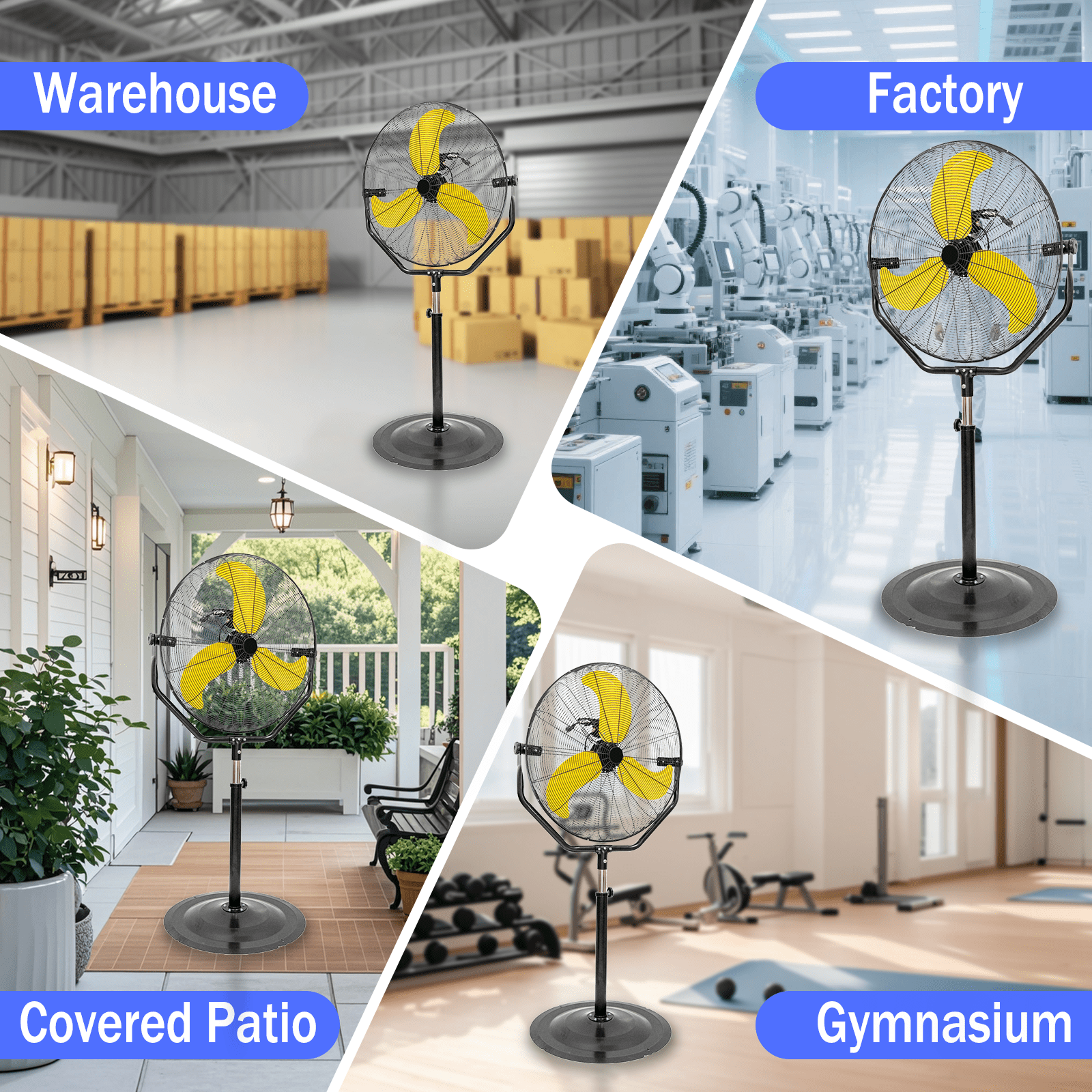 7500 CFM Industrial 30" Pedestal Fan, Powerful Heavy Duty, Commercial Fan for Warehouses, Factories, and Large Spaces, Adjustable Height, 180° Tilt Adjustment, High Velocity Air Circulation