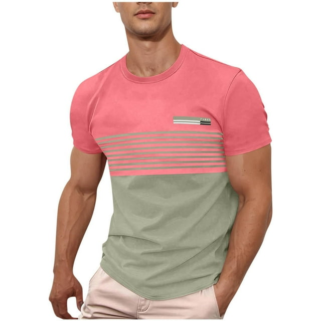 T-shirts pour Hommes à Rayures et Blocs de Couleur Graphiques, T-Shirts Décontractés d'Été à Manches Courtes et Col Rond