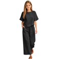 thumbnail image 4 of UACY Girls Pants Sets 2 Piece Outfits Casual Half Sleeve Tops with Wide Leg Palazzo Pants Summer Cropped Lounge Set ﻿ (Black, 13-14 Years), 4 of 6