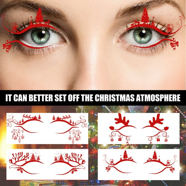 pitrice 4 Pairs Christmas Eye Liner Sticker Eyeshadow Temporary Stickers Decorative Patch Fashion Beauty Stage Performance