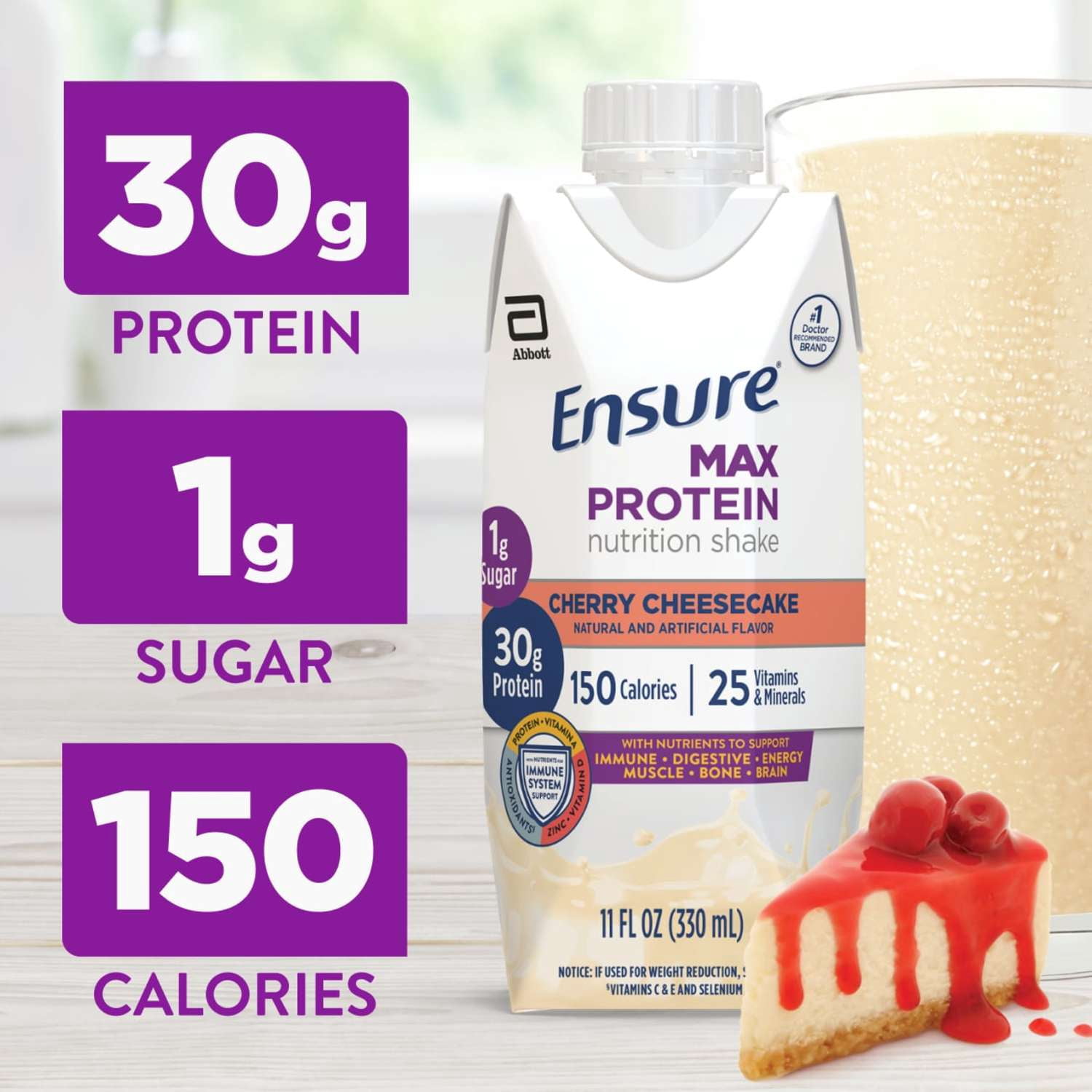 (3 pack) Ensure Max Protein Shake, 30g Protein, Cherry Cheesecake, 11 fl oz, 4 Pack
