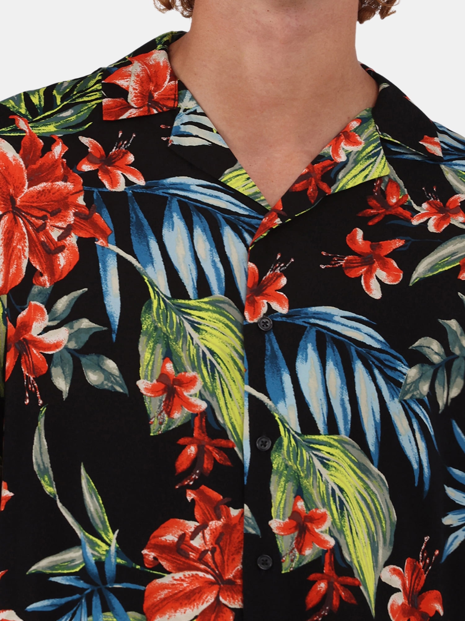 No Boundaries Printed Rayon Button Up Resort Shirt with Short Sleeves, Men's & Big Men's