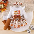 thumbnail image 2 of Quealent Baby Girl My First Thanksgiving Outfit Turkey Romper Ruffle Layered Shorts Headband Socks Cute Fall Clothes (White, 9-12 Months), 2 of 9