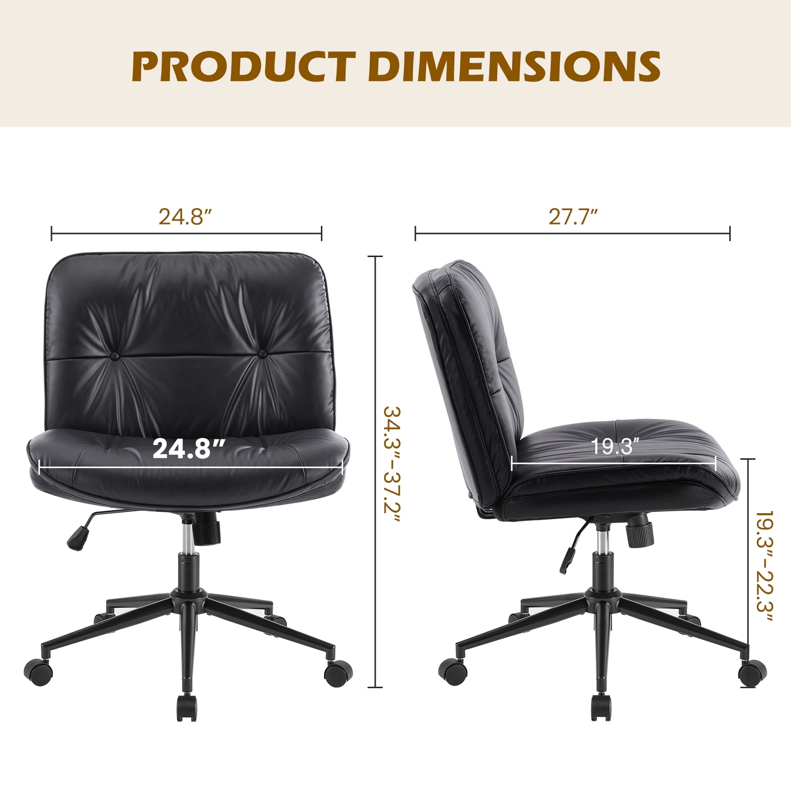 GIANNA Comfy PU Leather Criss Cross Office Chair, Durable and Ergonomic Modern Vanity Chair for Home Office and Study, With Wheels, Black