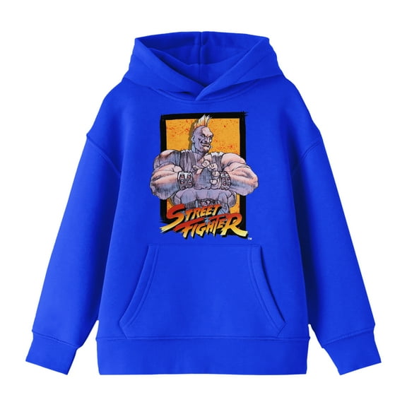 Street Fighter Birdie Character Art Boy's Royal Blue Sweatshirt-Large