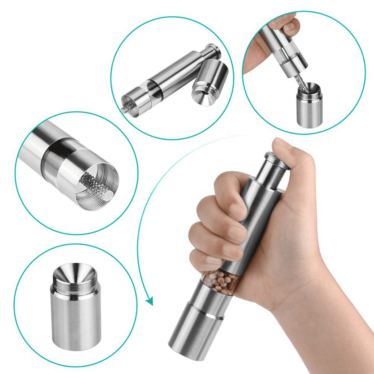Salt and Pepper Mill Set, Stainless Steel Salt and Pepper Grinder One Hand Operation Salt and Pepper Mill 10Pack