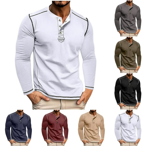 Mens V Neck Shirt Long Sleeve Buttons Pullover Stand Collar Sweatshirt Contrast Color Sweatshirts Soft Classic Pullovers Loose Workout Sweatshirts Soft Comfy Tshirts Sports Casual Tops