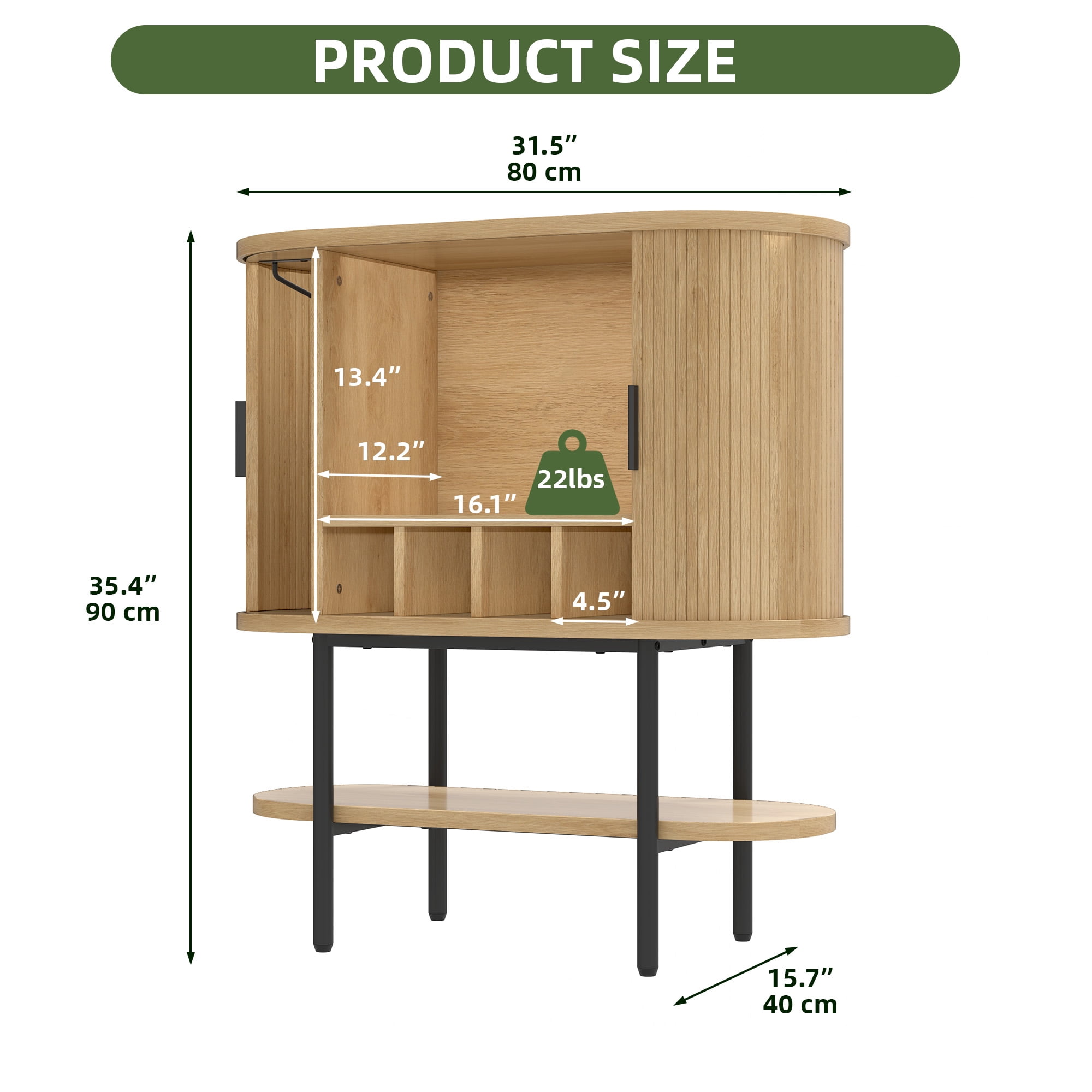 Uforic Sideboard Buffet Cabinet with 2 Sliding Tambour Doors, Modern Storage Cabinet with LED Light, Oak