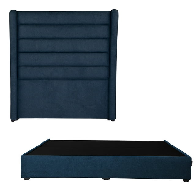 Box Base Cama King Size + Cabecera Polar Azul