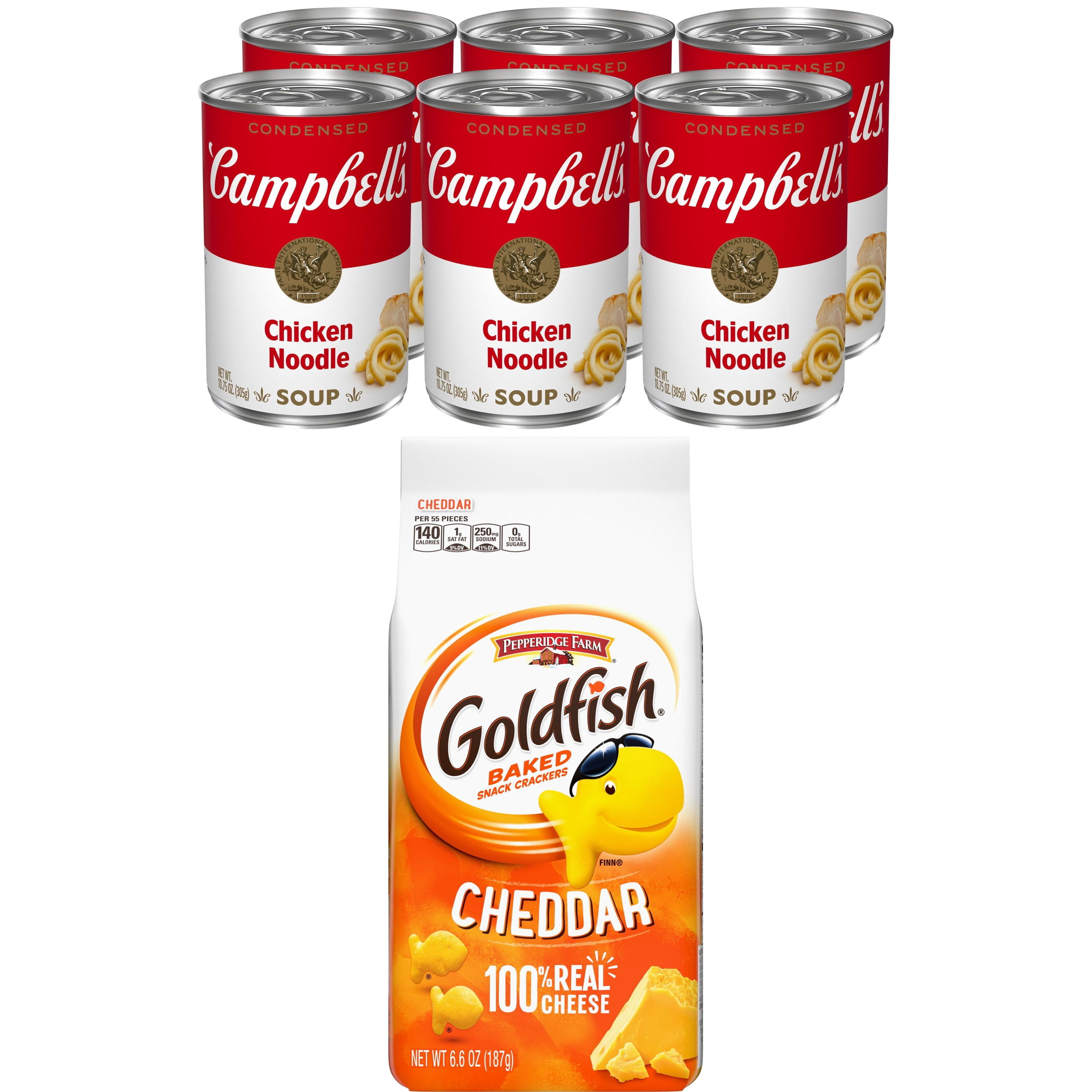 Campbell’s Condensed Chicken Noodle Soup and  Goldfish Cheddar Crackers 6 Pack Box Bundle