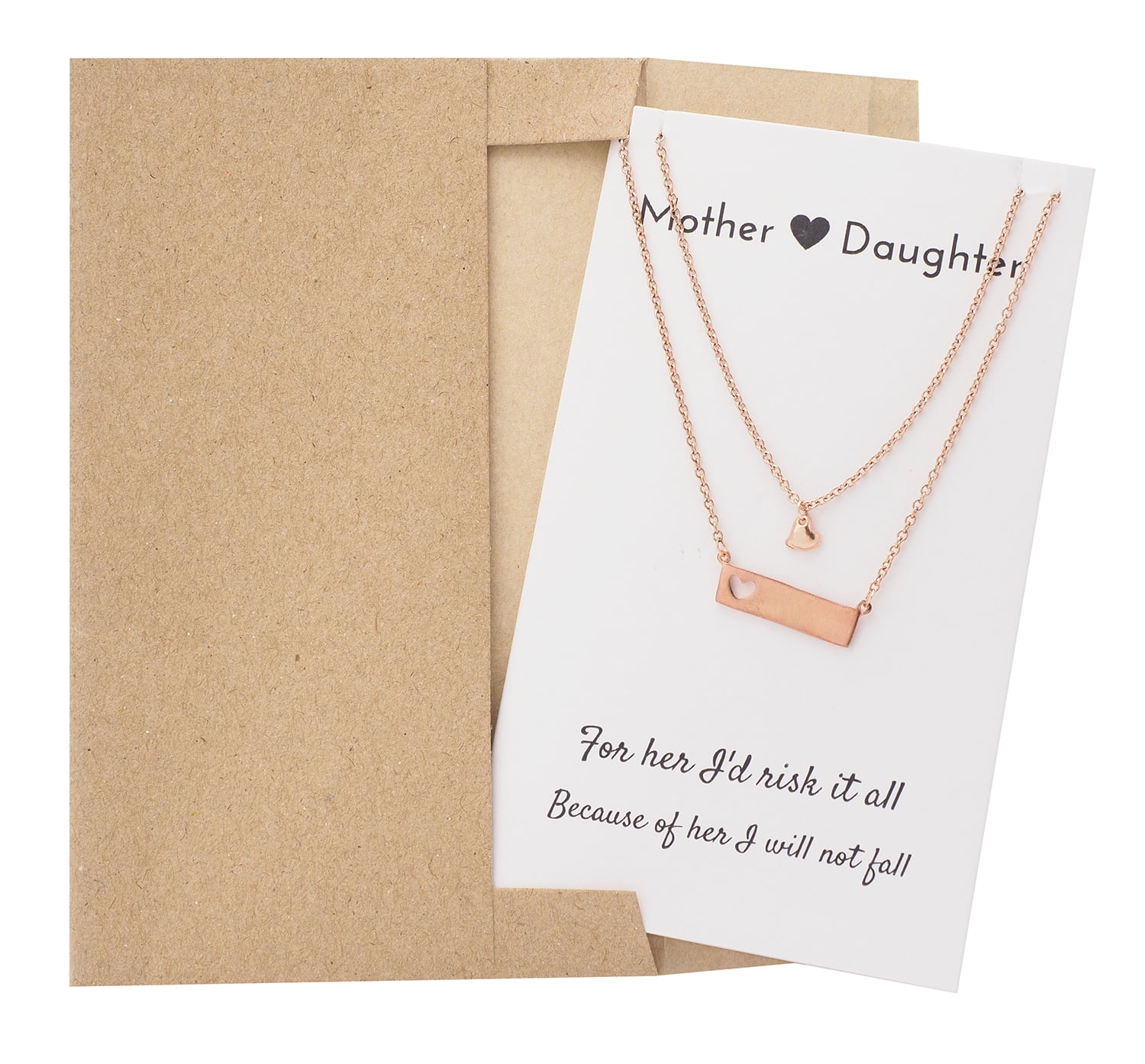 Heart Bar Pendants Mother Daughter Necklace Set, Best Mom's Gift, Mama Jewelry with Greeting Card, Rose Gold Tone
