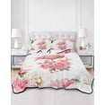 thumbnail image 2 of Full Size Quilt Bedding Set, Pink Flamingo Reversible Summer Quilt 3 Pieces, Watercolor Flowers Spring Floral Lightweight Bedspreads Coverlets with 2 Pillow Shams for All Seasons, 2 of 5