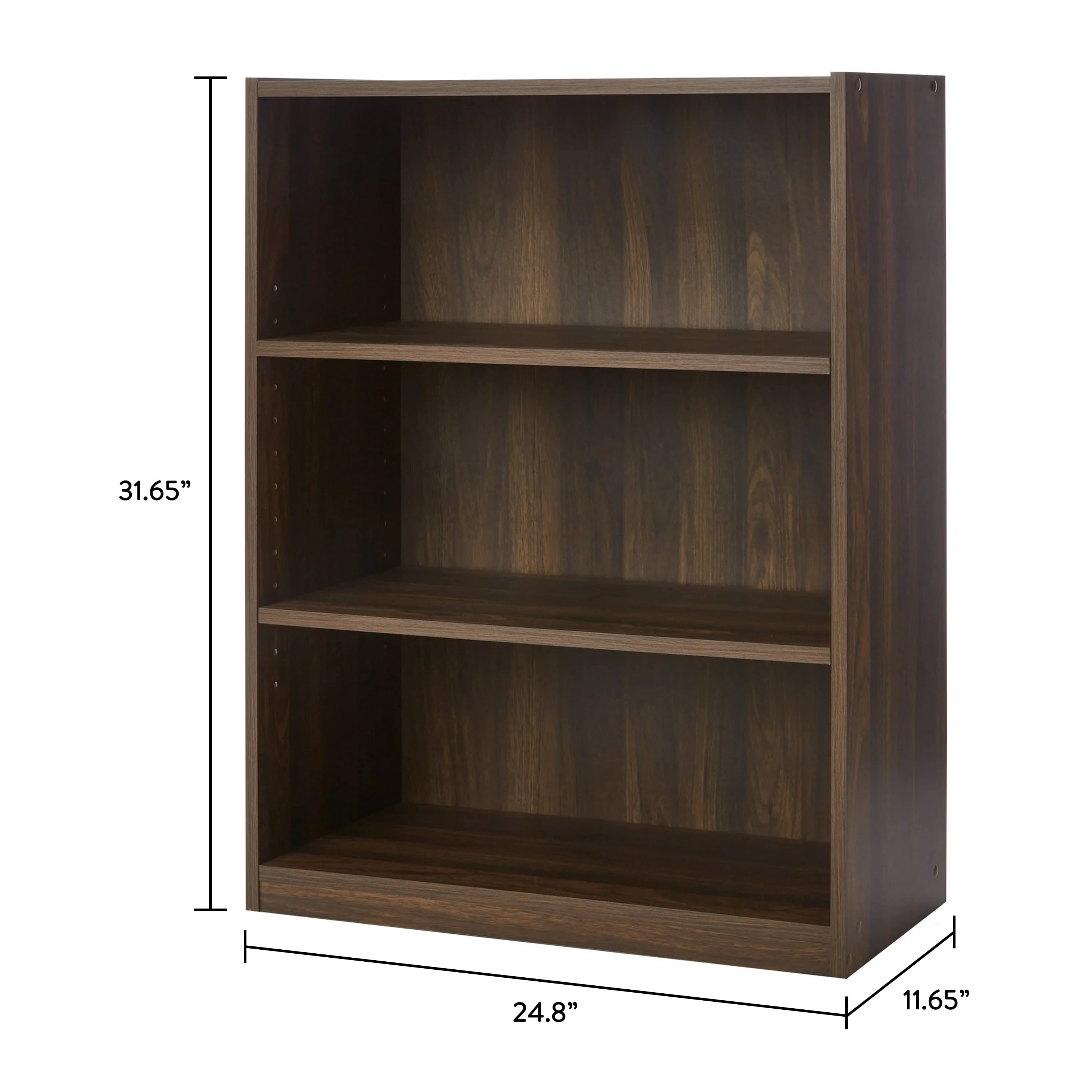 Mainstays 3-Shelf Bookcase with Adjustable Shelves, Canyon Walnut