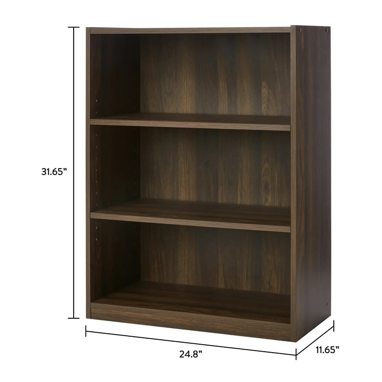 Mainstays 3-Shelf Bookcase with Adjustable Shelves, Canyon Walnut