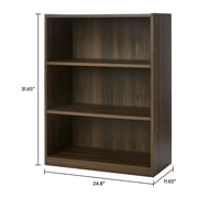 Mainstays 3-Shelf Bookcase with Adjustable Shelves, Canyon Walnut