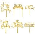 thumbnail image 1 of Adorno para tartas Hazyore Gold Happy Birthday, acrílico, 6 unidades, 1 of 9
