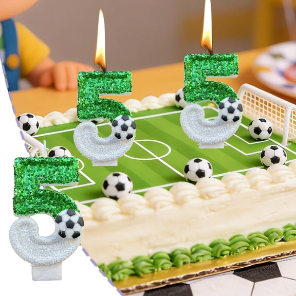 Soccer Number Candles 0-9 Glitter Green Football Birthday Cake Toppers Sports-Themed Party Decorations for Game Day Birthday Cake or Event Decor for Soccer Fans Kids and Adults