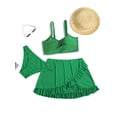 thumbnail image 3 of Ladies Green Solid Color Waist and Backless Three-piece Bikini Swimsuit, Including Hip Skirt, Beach Skirt and Hot Spring Swimsuit, 3 of 10
