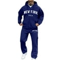 thumbnail image 2 of NEW YORK USA Men's Winter 2-Piece Sweatsuit, Zippered Sweatshirt Jacket and Jogger Pants, Casual Sports Set For Cold Weather Outdoor Wear,Blue,S, 2 of 4