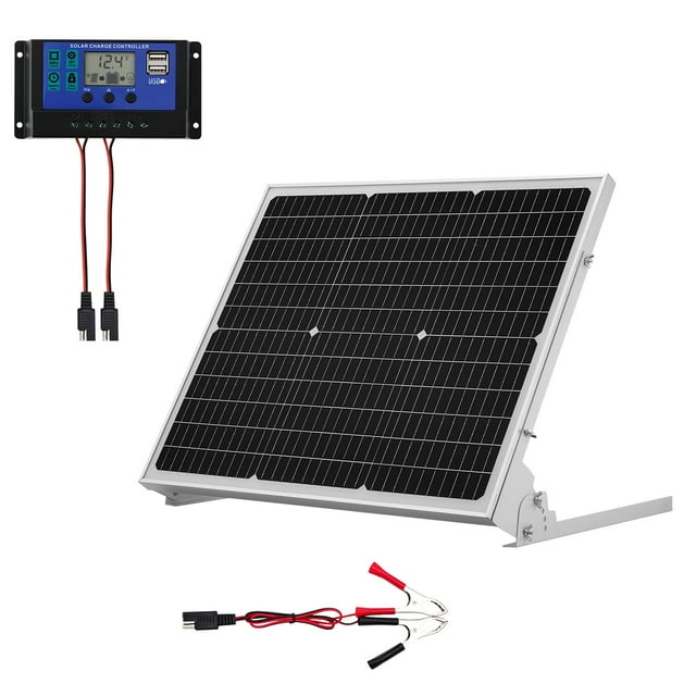 KFFKFF 50W 12V Solar Battery Trickle Charger Maintainer, Mono Solar Panel Battery Charger with Upgraded MPPT Controller & Adjustable Mount Bracket, IP65 Waterproof