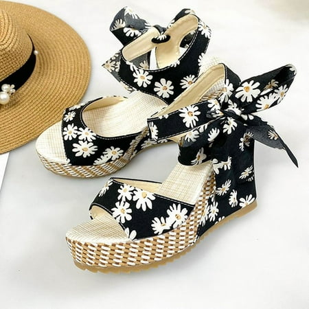 

Summer Savings Clearance 2023!AXXD Cloud Slippers Bohemian Taiyu Mouth Thick Bottom Flower Lace Wedge Sandals For Girls New Arrival Size 6.5-7