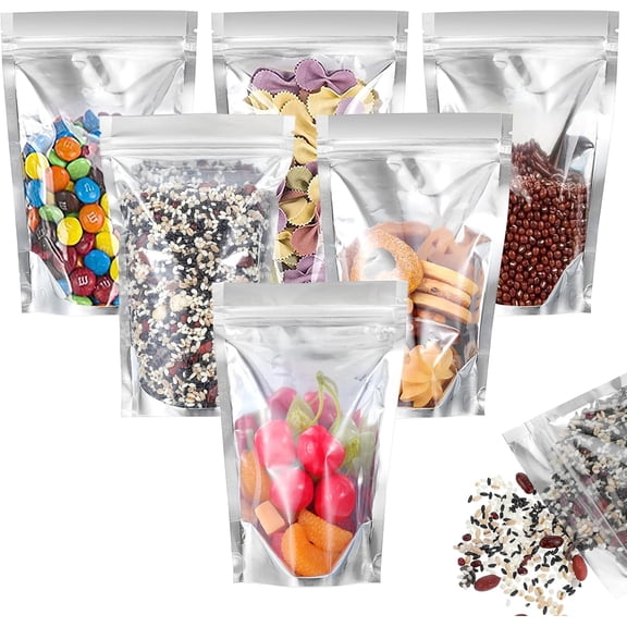 200 Pack Mylar Bags with Clear Window Stand Up Bags,  Storage Bags for Small Business Packaging Supplies  for Party Favor  Storage, Refoldable Bags And Heat Sealable  Storage