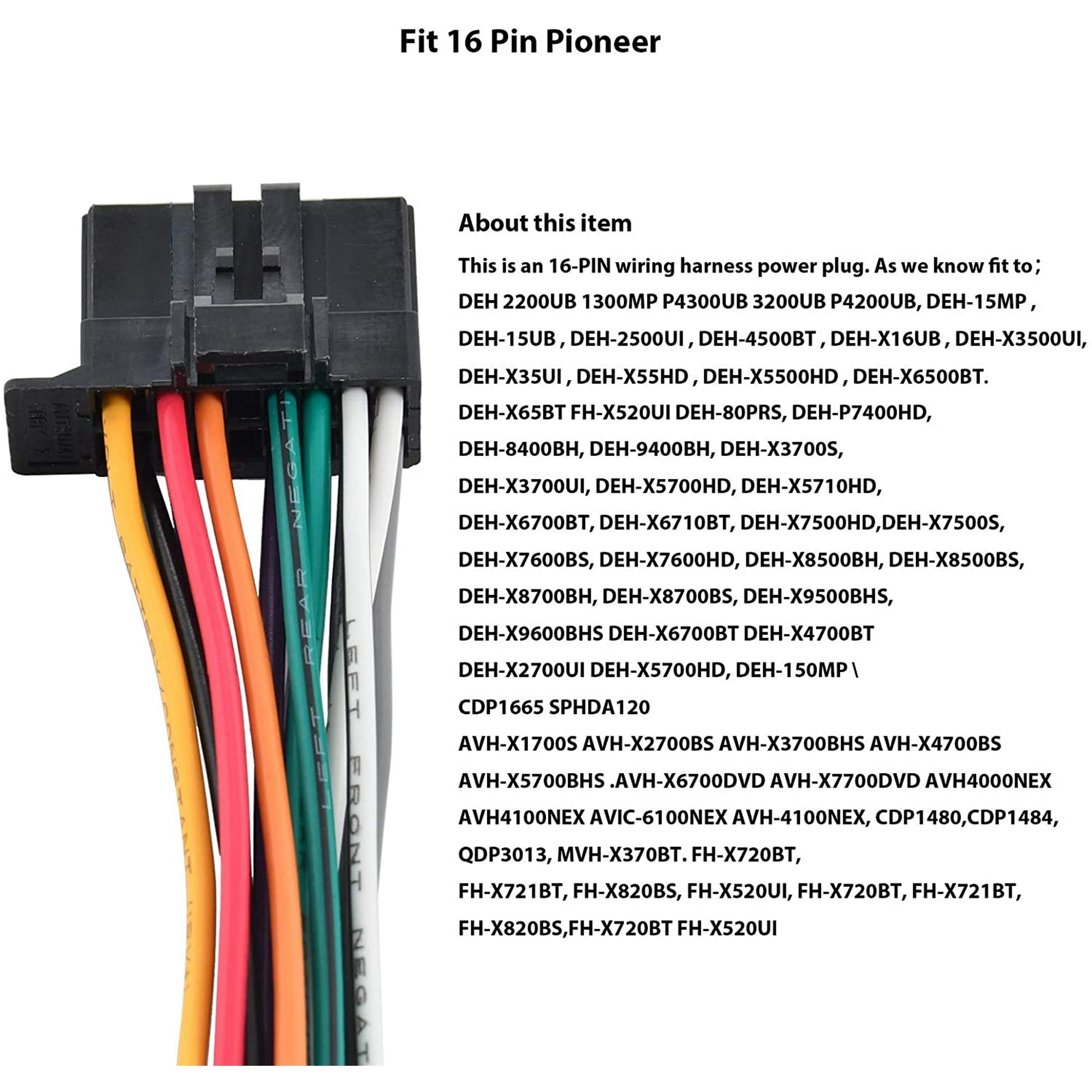 Stereo 16-Pin Wire Harness Power Plug Cable for Aftermarket Pioneer Radio  DEH AVH AVIC MVH FH SPH | Walmart Canada