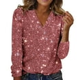 thumbnail image 4 of Pink Long Sleeve Shirts for Women Fashion Casual V Neck Long Sleeve T Shirt, 4 of 4