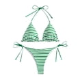 thumbnail image 1 of Guardurnaity de niña con top triangular y cuello halter, braguita estampada, traje de baño de piezas. Tejido suave, perfecto para viajar. conjuntos de ropa Rayas verdes S, 1 of 6