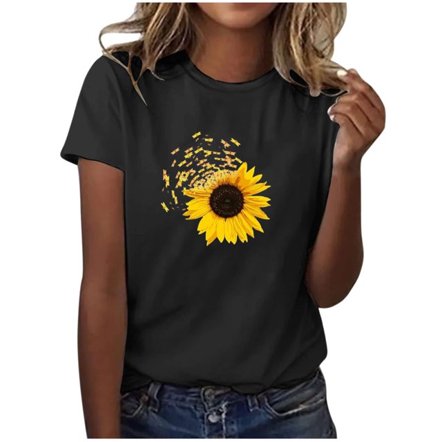 Blusas de Manga Corta para las Mujeres Divertido Impreso Cuello Redondo Tee, Vintage Humor Gráfico Blusas de Primavera para las Mujeres