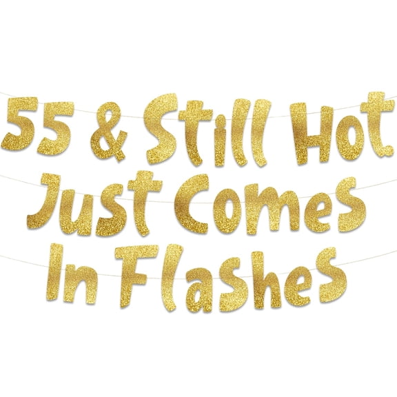 55th Birthday Gold Glitter Banner - Happy 55th Birthday Party Decorations
