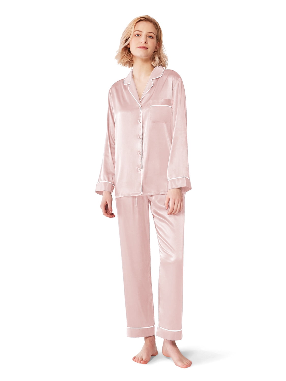 SIORO Mens Silky Satin Pajama Sets-Long Sleeve Pj Set Sleepwear Loungewear Medium-XX-Large