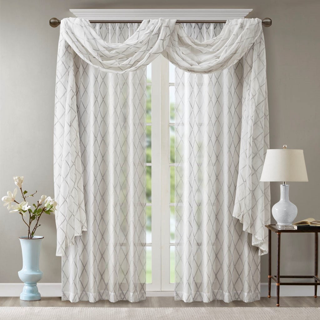 MAYEERTY Diamond Sheer Embroidered Window Scarf Living Room