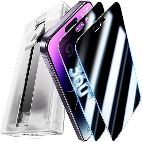 Chenchen 2Packs Compatible with iPhone 14 Pro Max Privacy Screen Protector - 360°Anti-Spy 4way Tempered Glass Screen Protector 14 ProMax Zero Bubble Case Friendly [Automatic Dust Removal