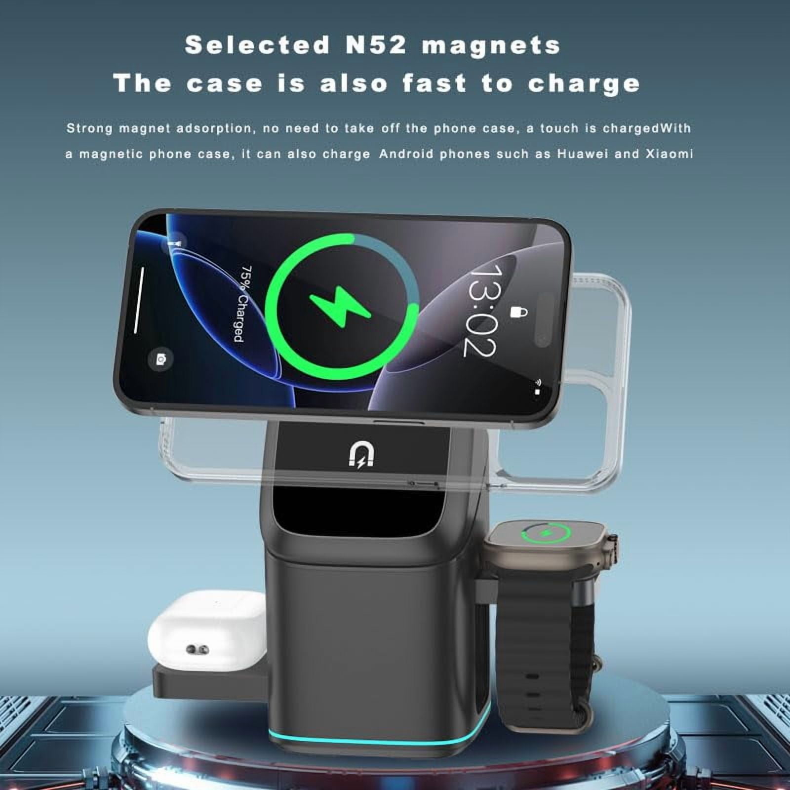 Subsistenceed 3-in-1 Wireless Charging Station  Magnetic Foldable Charger with Auto-Rotation, 15W Fast Charging Dock for Smartwatch, Phone & Earbuds